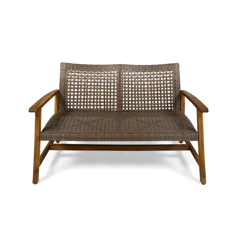 Augusta Outdoor Acacia Wood and Wicker 6 Seater Chat Set with Fire Pit by Christopher Knight Home