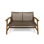 Augusta Outdoor Acacia Wood and Wicker 6 Seater Chat Set with Fire Pit by Christopher Knight Home