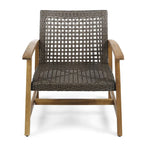 Augusta Outdoor Acacia Wood and Wicker 6 Seater Chat Set with Fire Pit by Christopher Knight Home