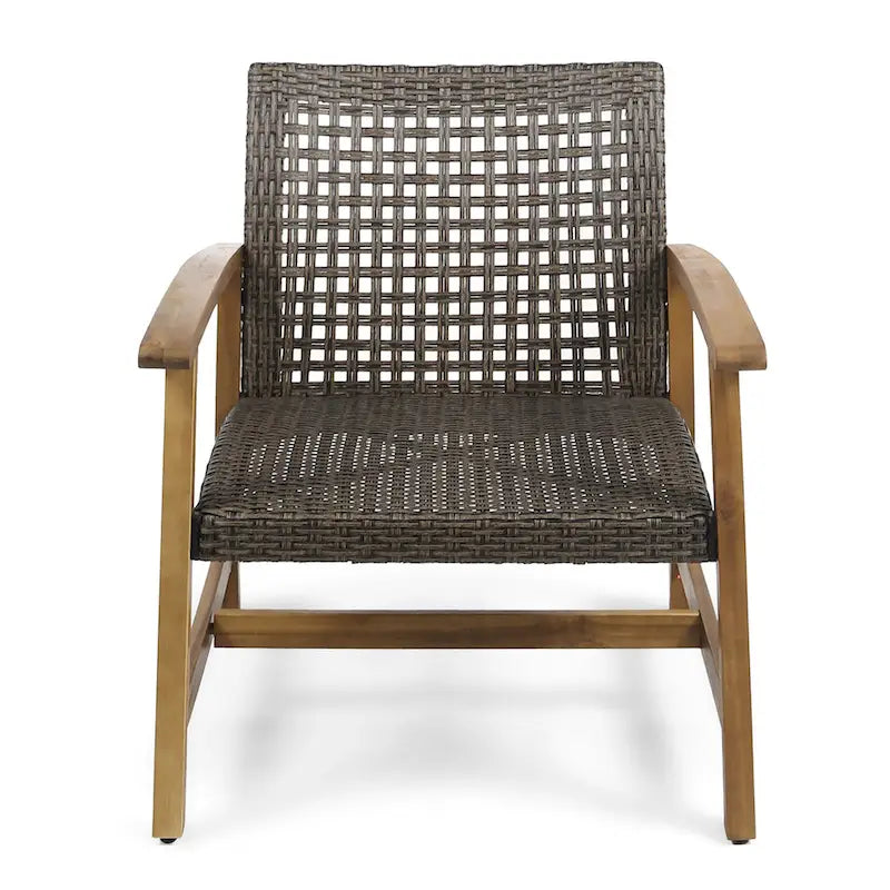 Augusta Outdoor Acacia Wood and Wicker 6 Seater Chat Set with Fire Pit by Christopher Knight Home