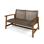 Augusta Outdoor Acacia Wood and Wicker 6 Seater Chat Set with Fire Pit by Christopher Knight Home