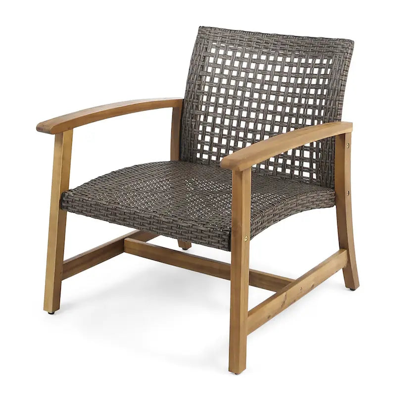Augusta Outdoor Acacia Wood and Wicker 6 Seater Chat Set with Fire Pit by Christopher Knight Home