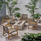 Augusta Outdoor Acacia Wood and Wicker 6 Seater Chat Set with Fire Pit by Christopher Knight Home