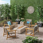 Augusta Outdoor Acacia Wood and Wicker 6 Seater Chat Set with Fire Pit by Christopher Knight Home
