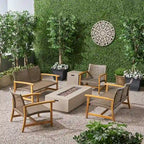 Augusta Outdoor Acacia Wood and Wicker 6 Seater Chat Set with Fire Pit by Christopher Knight Home