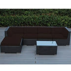Ohana Outdoor Patio 6 Piece Black Wicker Sofa Sectional with Cushions - No Assembly