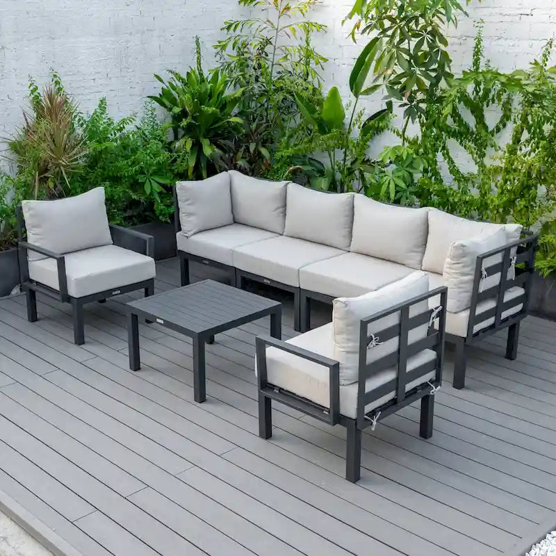 Outdoor 7-Piece Modern Patio Sectional Sofa Set Aluminum Frame W/ Coffee Table for Outdoor Summer Porch Backyard