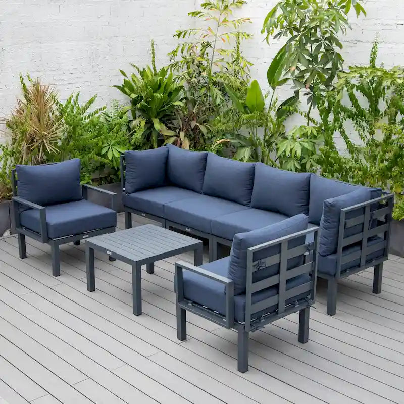 Outdoor 7-Piece Modern Patio Sectional Sofa Set Aluminum Frame W/ Coffee Table for Outdoor Summer Porch Backyard
