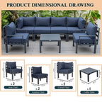 Outdoor 7-Piece Modern Patio Sectional Sofa Set Aluminum Frame W/ Coffee Table for Outdoor Summer Porch Backyard