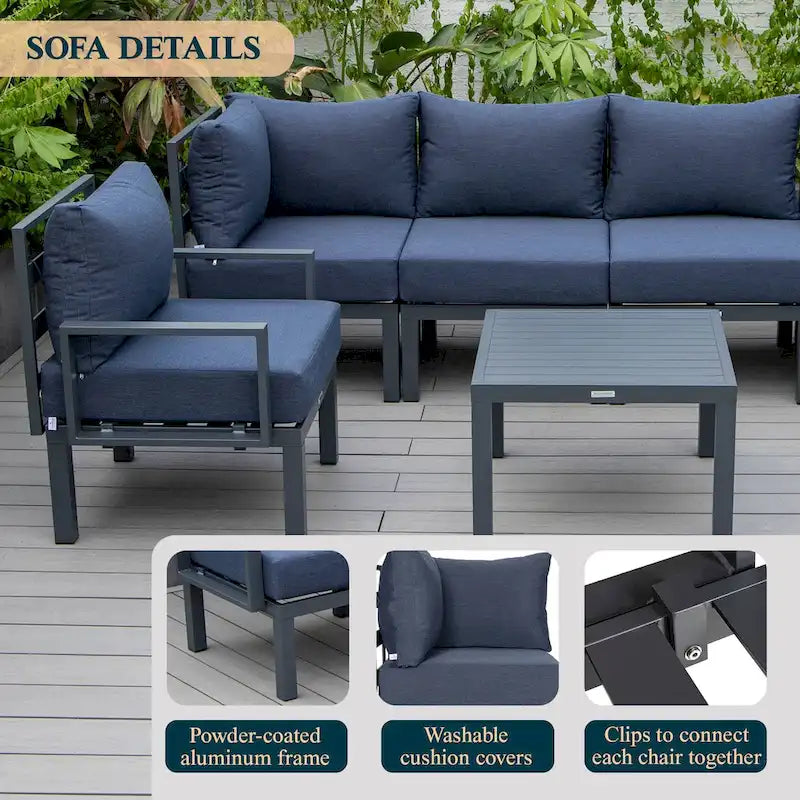 Outdoor 7-Piece Modern Patio Sectional Sofa Set Aluminum Frame W/ Coffee Table for Outdoor Summer Porch Backyard