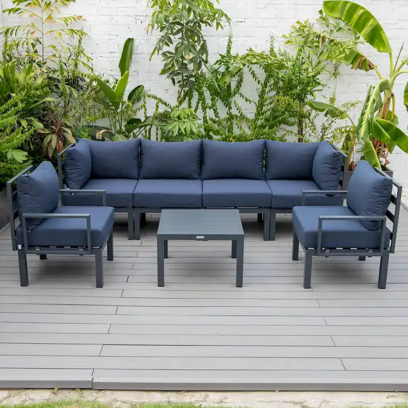Outdoor 7-Piece Modern Patio Sectional Sofa Set Aluminum Frame W/ Coffee Table for Outdoor Summer Porch Backyard