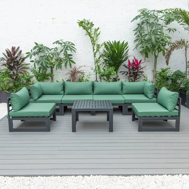 Outdoor 7-Piece Modern Patio Sectional Sofa Set Aluminum Frame W/ Coffee Table for Outdoor Summer Porch Backyard