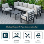 Outdoor 7-Piece Modern Patio Sectional Sofa Set Aluminum Frame W/ Coffee Table for Outdoor Summer Porch Backyard
