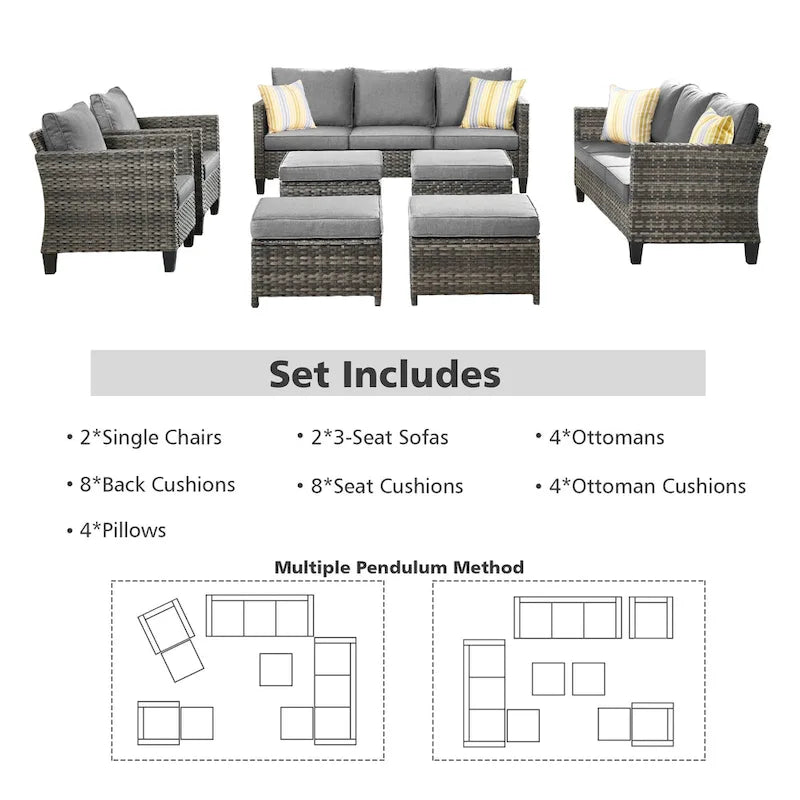 OVIOS 8-piece Patio Wicker Outdoor High-back Sectional Furniture Set