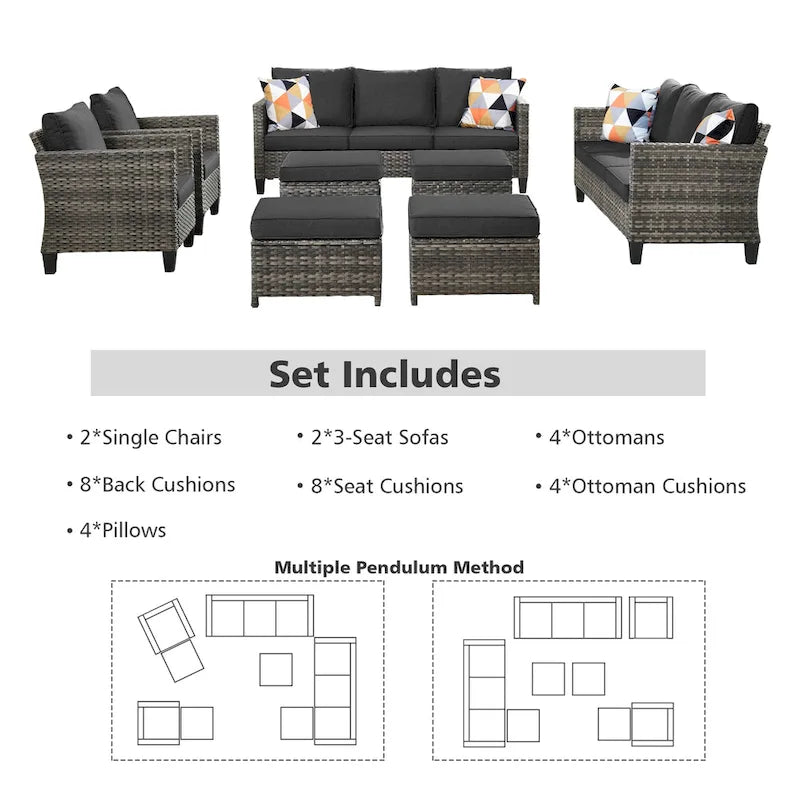 OVIOS 8-piece Patio Wicker Outdoor High-back Sectional Furniture Set
