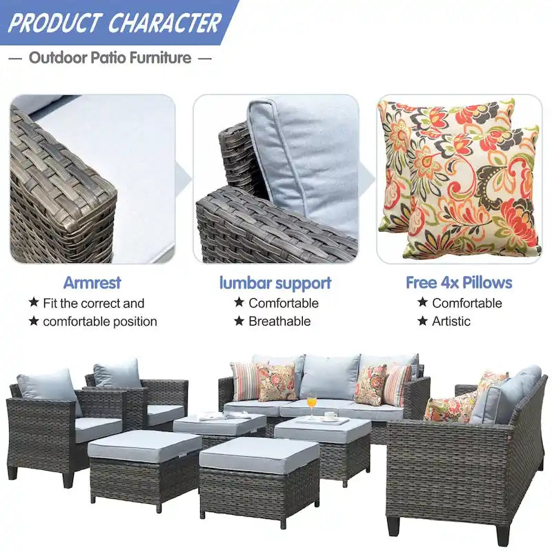 OVIOS 8-piece Patio Wicker Outdoor High-back Sectional Furniture Set
