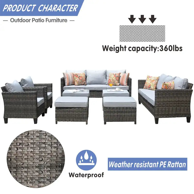 OVIOS 8-piece Patio Wicker Outdoor High-back Sectional Furniture Set
