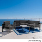 Cape Coral Outdoor Aluminum Tempered Glass 5-piece V-Shape Sectional Sofa Set with Cushions by Christopher Knight Home
