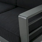 Cape Coral Outdoor Aluminum Tempered Glass 5-piece V-Shape Sectional Sofa Set with Cushions by Christopher Knight Home