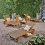 Banzai Outdoor Wicker and Wood Chaise Lounge (Set of 4) by Christopher Knight Home
