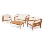 Aston Outdoor Mid-Century Modern Cushioned Acacia 4-seat Chat Set by Christopher Knight Home