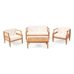 Aston Outdoor Mid-Century Modern Cushioned Acacia 4-seat Chat Set by Christopher Knight Home