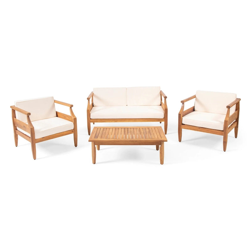 Aston Outdoor Mid-Century Modern Cushioned Acacia 4-seat Chat Set by Christopher Knight Home