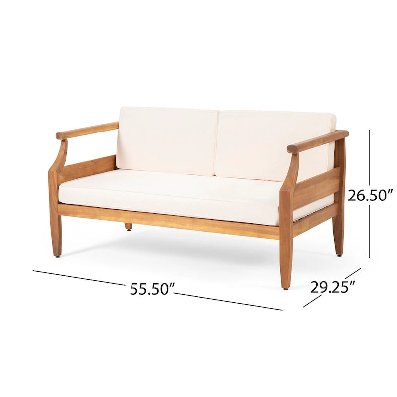 Aston Outdoor Mid-Century Modern Cushioned Acacia 4-seat Chat Set by Christopher Knight Home