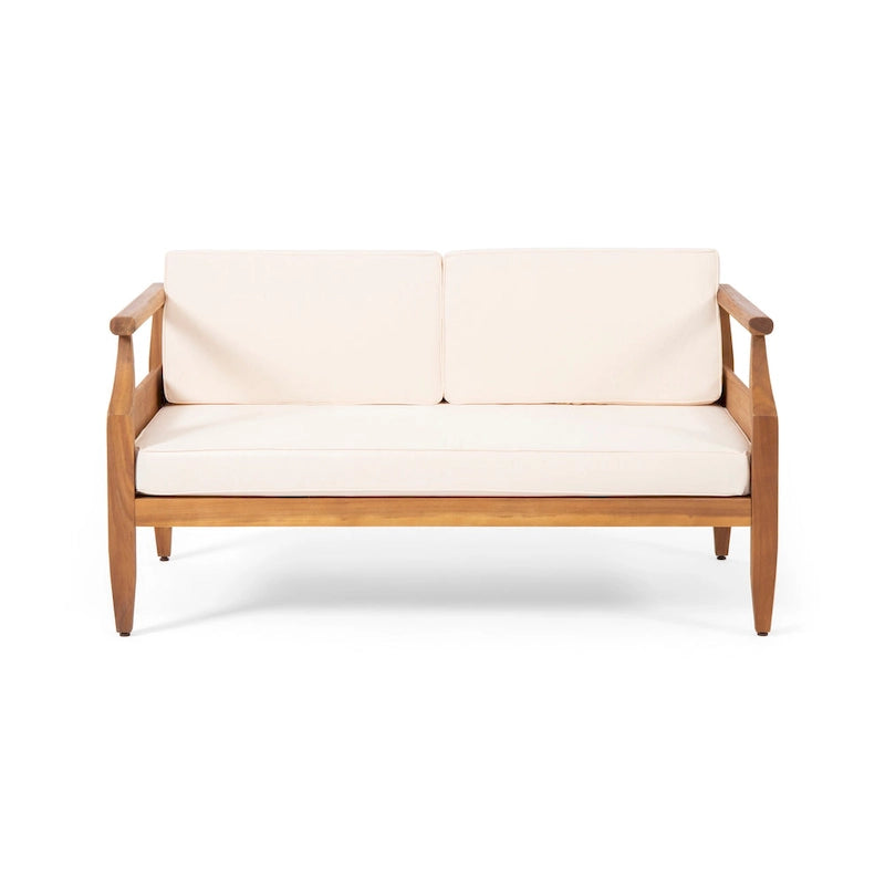 Aston Outdoor Mid-Century Modern Cushioned Acacia 4-seat Chat Set by Christopher Knight Home