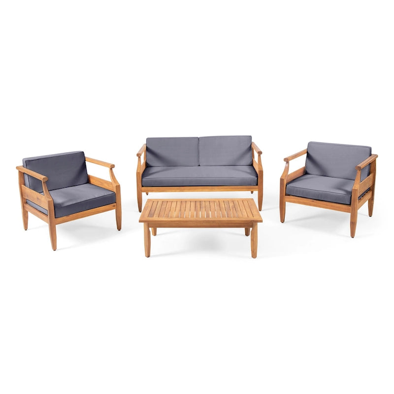 Aston Outdoor Mid-Century Modern Cushioned Acacia 4-seat Chat Set by Christopher Knight Home