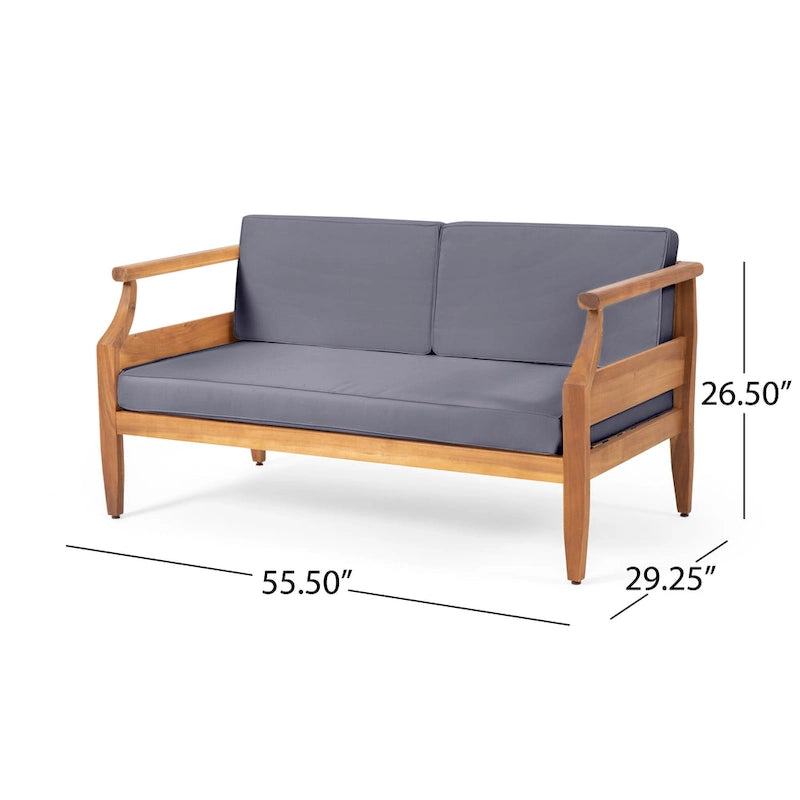 Aston Outdoor Mid-Century Modern Cushioned Acacia 4-seat Chat Set by Christopher Knight Home