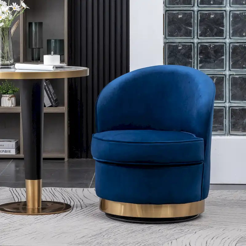 Fauteuil pivotant contemporain en velours Wania, bleu