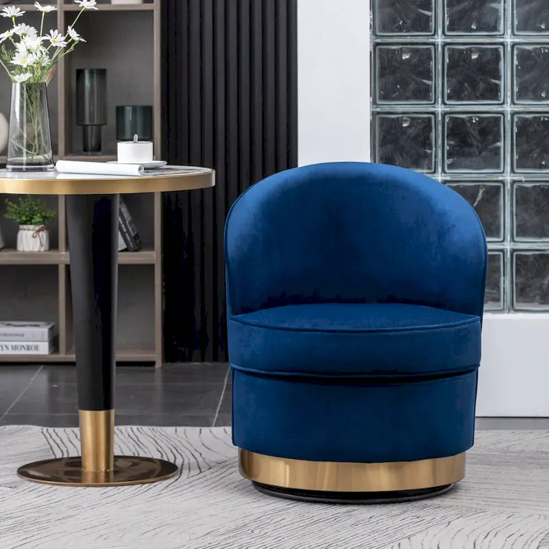 Fauteuil pivotant contemporain en velours Wania, bleu