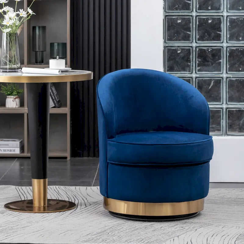 Fauteuil pivotant contemporain en velours Wania, bleu