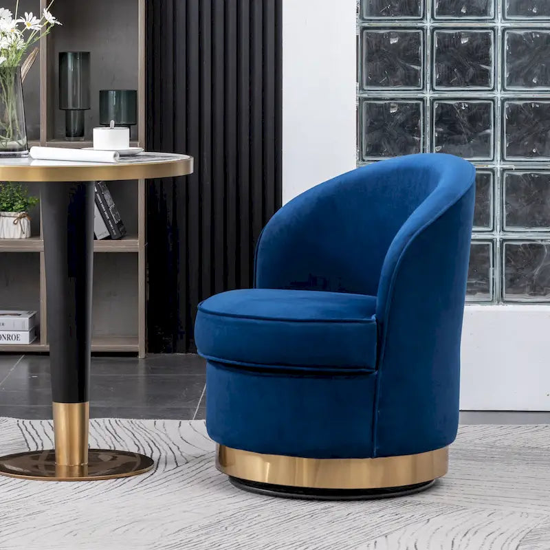 Fauteuil pivotant contemporain en velours Wania, bleu