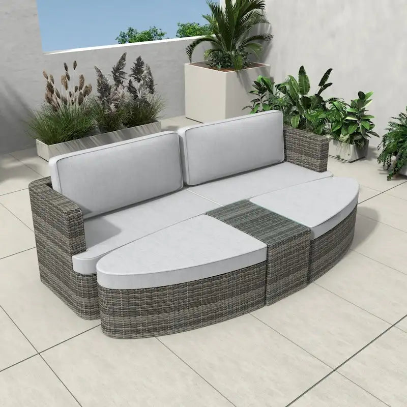 5-piece Patio Wicker Daybed Sectional Sofa Set with Side Table