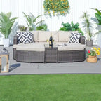 5-piece Patio Wicker Daybed Sectional Sofa Set with Side Table