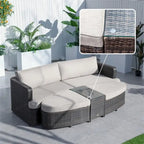 5-piece Patio Wicker Daybed Sectional Sofa Set with Side Table