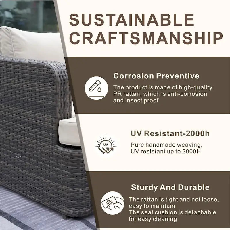 5-piece Patio Wicker Daybed Sectional Sofa Set with Side Table