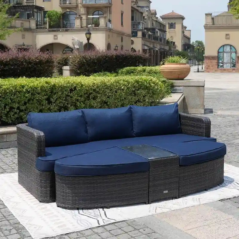 5-piece Patio Wicker Daybed Sectional Sofa Set with Side Table