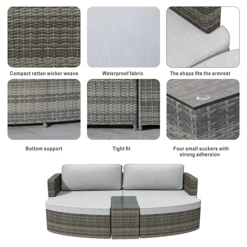 5-piece Patio Wicker Daybed Sectional Sofa Set with Side Table