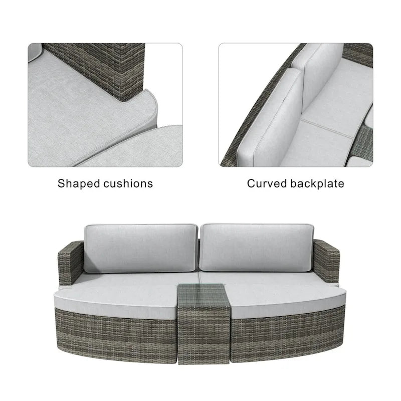 5-piece Patio Wicker Daybed Sectional Sofa Set with Side Table