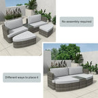 5-piece Patio Wicker Daybed Sectional Sofa Set with Side Table