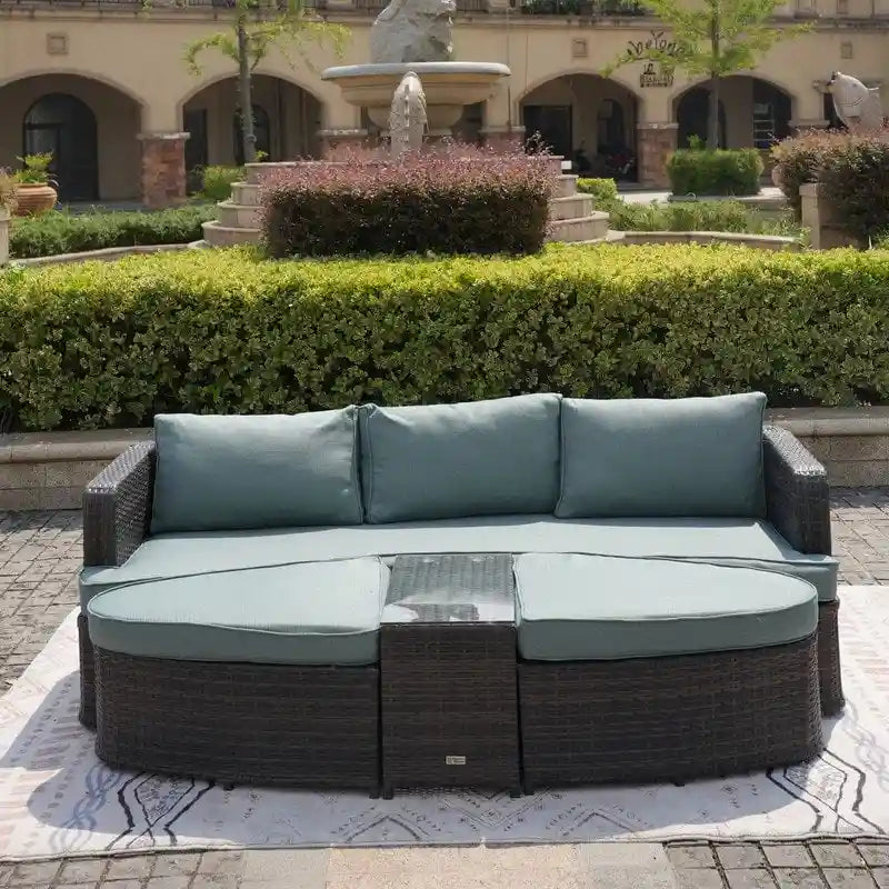 5-piece Patio Wicker Daybed Sectional Sofa Set with Side Table