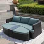 5-piece Patio Wicker Daybed Sectional Sofa Set with Side Table