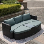 5-piece Patio Wicker Daybed Sectional Sofa Set with Side Table