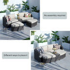 5-piece Patio Wicker Daybed Sectional Sofa Set with Side Table
