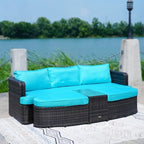 5-piece Patio Wicker Daybed Sectional Sofa Set with Side Table