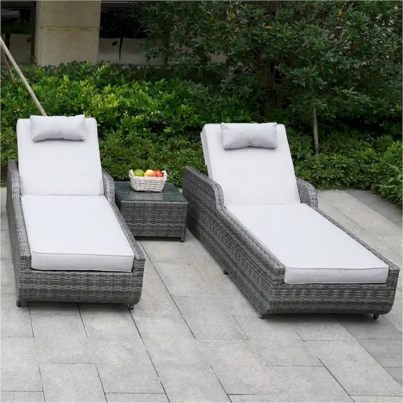 3-piece Patio Wicker Adjustable Chaise Lounge Set with Arms Throw Pillow Not Include