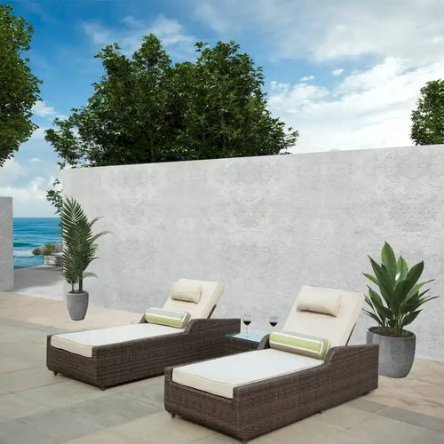 3-piece Patio Wicker Adjustable Chaise Lounge Set with Arms Throw Pillow Not Include